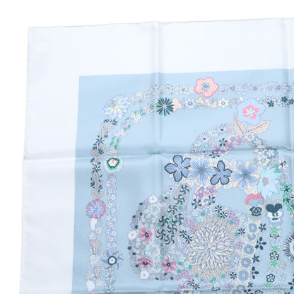 Carre 90 Brides de Gala en Fleur 丝绸浅蓝色白色