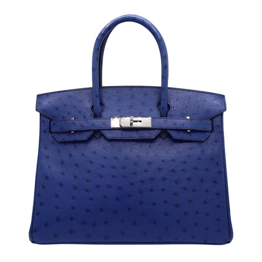 Birkin 30 Ostrich Blue Iris SS C stamped